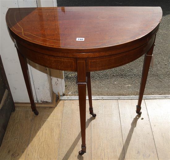 A mahogany inlaid card table, W.76cm